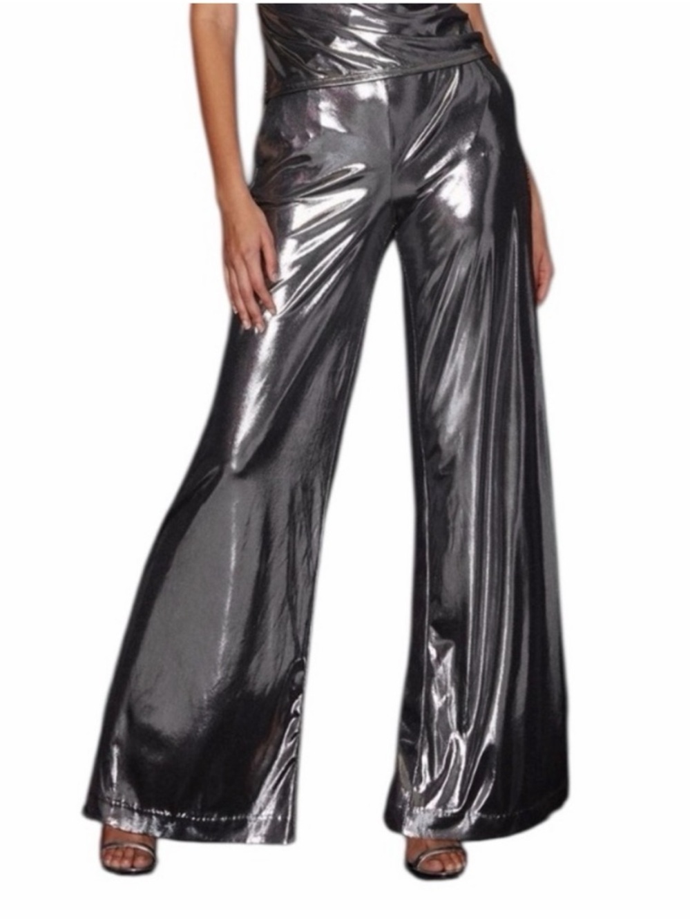 New York & Company Metallic Wide-Leg Pants - Silver